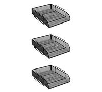 OSCO Wire-Mesh Letter Tray Portrait A4 & Foolscap, Scratch-Resistant High-Density Metal, Stackable Front-Load Desktop Organiser, Office File Paper Sorter, 3 Pack, Black