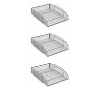 OSCO Wire-Mesh Letter Tray Portrait A4 & Foolscap, Scratch-Resistant High-Density Metal, Stackable Front-Load Desktop Organiser, Office File Paper Sorter, 3 Pack, Silver