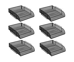 OSCO Wire-Mesh Letter Tray Portrait A4 & Foolscap, Scratch-Resistant High-Density Metal, Stackable Front-Load Desktop Organiser, Office File Paper Sorter, 6 Pack, Black
