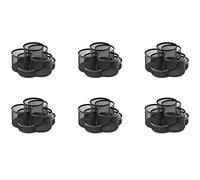 OSCO Wire-Mesh Rotating Pen Pot, Desk Organiser 360° Revolving Base 7 Compartments, Metal Mesh Desk Caddy for Pens, Pencils, Scissors & Office Supplies, 6 Pack, Black
