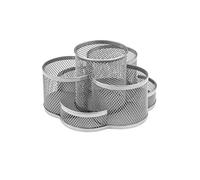 OSCO Wire-Mesh Rotating Pen Pot, Desk Organiser 360° Revolving Base 7 Compartments, Metal Mesh Desk Caddy for Pens, Pencils, Scissors & Office Supplies, Silver
