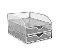 OSCO Wiremesh 2 Drawer A4 Desktop Paper Sorter with Letter Tray, Metal Mesh Document File Holder & Desk Organiser, Home Office Desk Tidy, Compact Document Storage, Silver (H18.5 × W25.5 × D34.5cm)