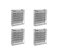 OSCO Wiremesh 5-Tier Magazine Rack, High-Density Wire Mesh Storage Unit with Wall-Mount or Freestanding Option for Files, Magazines & Binders, Desk or Wall Use, 4 Pack, Silver