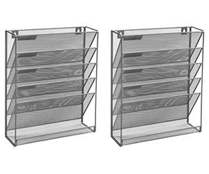 OSCO Wiremesh 5-Tier Magazine Rack, High-Density Wire Mesh Storage Unit with Wall-Mount or Freestanding Option for Files, Magazines & Binders, Desk or Wall Use, 2 Pack, Silver
