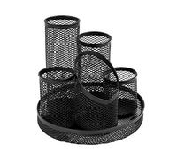 Osco Wiremesh 5 Tube Pen Pot Desk Tidy, Stationery Organiser for Pens, Pencils, Scissors, Makeup Brushes & Accessories, Compact Office & Home Desk Storage, Black, 15.2×15.2×14 cm