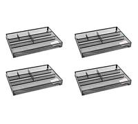 OSCO Wiremesh Desk & Drawer Organiser, 6 Compartments, Ideal for Pens, Makeup, Stationery Caddy & Kitchen Storage, Fits Standard Drawers Compact Design, 33×23×4.4 cm, Black, 4-Pack