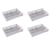 OSCO Wiremesh Desk & Drawer Organiser, 6 Compartments, Ideal for Pens, Makeup, Stationery Caddy & Kitchen Storage, Fits Standard Drawers Compact Design, 33×23×4.4 cm, Silver, 4-Pack