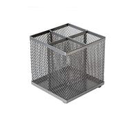 OSCO Wiremesh Square Pen Pot, 4-Section Pencil Holder, Desk Tidy and Office Organiser, Makeup Brush Holder and Cosmetics Display, Metal Mesh Organiser, H10.5 × W10 × D10 cm, Silver