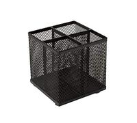 OSCO Wiremesh Square Pen Pot, 4-Section Pencil Holder, Desk Tidy and Office Organiser, Makeup Brush Holder and Cosmetics Display, Metal Mesh Organiser, H10.5 × W10 × D10 cm, Black