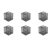 OSCO Wiremesh Square Pen Pot, 6 Pack, 4-Section Pencil Holder, Desk Tidy and Office Organiser, Makeup Brush Holder and Cosmetics Display, Metal Mesh Organiser, H10.5 × W10 × D10 cm, Silver