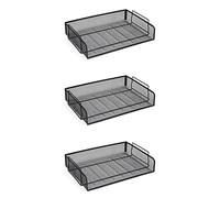OSCO Wiremesh Stackable Letter Tray Landscape, Scratch-Resistant Metal Desk File Organiser for A4 & Foolscap Paper, Side-Load Design, High-Density, 3 Pack, Black