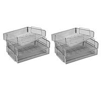 OSCO Wiremesh Stackable Letter Tray Landscape, Scratch-Resistant Metal Desk File Organiser for A4 & Foolscap Paper, Side-Load Design, High-Density, 6 Pack, Silver