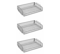 OSCO Wiremesh Stackable Letter Tray Landscape, Scratch-Resistant Metal Desk File Organiser for A4 & Foolscap Paper, Side-Load Design, High-Density, 3 Pack, Silver