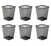 Osco Wiremesh Waste Bin Square - Metal Mesh Rubbish & Recycling Basket for Office, Home, Bathroom - Solid Non Slip Base Build, H30 cm × W25 cm, 10 Litre Capacity, 6 Pack, Black