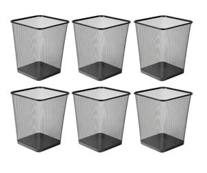 Osco Wiremesh Waste Bin Square - Metal Mesh Rubbish & Recycling Basket for Office, Home, Bathroom - Solid Non Slip Base Build, H30 cm × W25 cm, 10 Litre Capacity, 6 Pack, Black