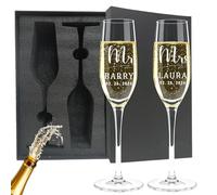Oscolewis Personalized Engraved Wedding Champagne Flutes Custom Mr and Mrs Champagne Flutes Champagne Glasses Set of 2 Gifts for Couple Valentines Day Bride & Groom Engagement Anniversary