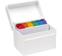 OSCOWhite Hi-Gloss Plastic Index Box | Small | A to Z Divider Tabs | 100 Lined Note Sheets Included (5" X 3") | Ruled Revision Flash Cards | Recipe Notes | Contacts Filing | Fits 127 x 76 mm Docs