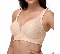 Oscrenia Full Coverage Front Closure Bra Wireless Plus Size for Women Posture Back Support(Beige,34DD)