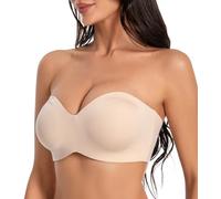 Oscrenia Seamless Bandeau Strapless Bra Underwire Non-Padded Full Coverage Bras for Women(Beige,34D)