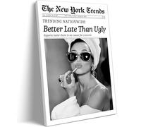 Osdfem Trendy Black and White Canvas Wall Art, Funky Girl Aesthetic Preppy Poster, Better Late Than Ugly Poster, Women Newspaper Art Print, Girls Dorm Apartment Picture 12x16in Wood frame