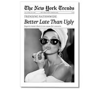 Osdfem Trendy Black and White Canvas Wall Art, Funky Girl Aesthetic Preppy Poster, Better Late Than Ugly Poster, Women Newspaper Art Print, Girls Dorm Apartment Picture 16x24in Unframed