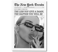 Osdfem Trendy Black and White Canvas Wall Art, Funky Girl Aesthetic Preppy Poster, New York Times Newspaper Art Print, Vintage Bar Cart Wall Decor, Girls Dorm Apartment Picture 12x16in Unframed