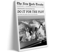 Osdfem Trendy Black and White Canvas Wall Art, Funky Girl Aesthetic Preppy Poster, Newspaper Do It for the Plot Art Print, Vintage Bar Cart Wall Decor, Girls Dorm Apartment Picture 12x16in Wood frame