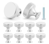 OSDUE 10 Pcs Silver Knurled Drawer Knobs, Round Modern Cabinet Knob, Aluminum Alloy Single Hole Door Handle with Screws for Home Decorating, Cupboard, Dresser Wardrobe Kitchen Hardware (30.5mmx26.5mm)