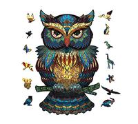 OSDUE 100 PCS Owl Wooden Jigsaw Puzzle Game - Unique Animal Shape Pieces, 3D Colorful Owl, Adults & Kids Family Puzzle Gift (16 * 26.3cm)