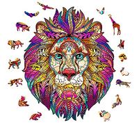 OSDUE 109 PCS Lion Wooden Jigsaw Puzzle, Unique Animal Shape Puzzle, 3D Colorful Lion, for Adults Collection Best Gift