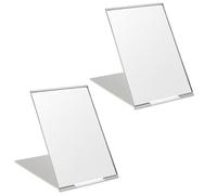 OSDUE 2 Pcs Ultra Slim Folding Mirror,8.5 * 5cm Little Travel Aluminum Shell Makeup Mirrors, Folding Pocket Compact Mirror, Rectangular Makeup Travel Mirror with Stand, for Vanity Table, Camping
