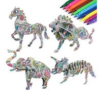 OSDUE 3D Coloring Puzzle, Creative DIY Painting Educational 3-D Puzzle Set Toy with Colouring Pens, Fun Arts Crafts Gifts Painting Craft Birthday Gift, 3D Puzzles for Kids 3-12