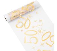 OSDUE 50th Birthday Table Runner, 28cmX10m Gold Thin Mesh Runner Roll, 50 Years Old Party Decorations, Table Cover for Birthday Anniversary Celebration Party
