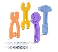 OSDUE 6 pcs Teething Toys，Baby Teething Toys Set for Stimulates and Massages Sore Gums，Soothing Teether with Anti-Lost Chain（BPA Free） Multicoloured-1