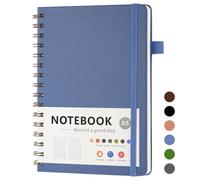 OSDUE A5 Notebook, 200Pages /100 Sheets Wirebound Spiral Notepad, Waterproof Hardcover, PVC Pocket, Grid Journal for Women Men Work Office School, 15.6 x 21.2cm, Blue