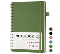 OSDUE A5 Notebook, 200Pages /100 Sheets Wirebound Spiral Notepad, Waterproof Hardcover, PVC Pocket, Grid Journal for Women Men Work Office School, 15.6 x 21.2cm, Green
