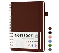 OSDUE A5 Notebook, 200Pages /100 Sheets Wirebound Spiral Notepad, Waterproof Hardcover, PVC Pocket, Lined Journal for Women Men Work Office School, 15.6 x 21.5cm, Brown