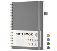 OSDUE A5 Notebook, 200Pages /100 Sheets Wirebound Spiral Notepad, Waterproof Hardcover, PVC Pocket, Lined Journal for Women Men Work Office School, 15.6 x 21.5cm, Gray