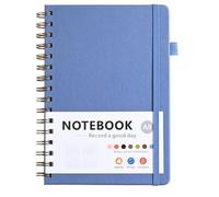 OSDUE A5 Notebook, 200Pages /100 Sheets Wirebound Spiral Notepad, Waterproof Hardcover, PVC Pocket, Lined Journal for Women Men Work Office School, 15.6 x 21.5cm, Blue