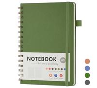 OSDUE A5 Notebook, 200Pages /100 Sheets Wirebound Spiral Notepad, Waterproof Hardcover, PVC Pocket, Lined Journal for Women Men Work Office School, 15.6 x 21.5cm, Green
