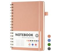 OSDUE A5 Notebook, 200Pages /100 Sheets Wirebound Spiral Notepad, Waterproof Hardcover, PVC Pocket, Lined Journal for Women Men Work Office School, 15.6 x 21.5cm, Pink