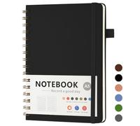 OSDUE A5 Notebook, 200Pages /100 Sheets Wirebound Spiral Notepad, Waterproof Hardcover, PVC Pocket, Lined Journal for Women Men Work Office School, 15.6 x 21.5cm, Black