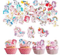 OSDUE Cupcake Toppers Unicorn, 80Pcs Premium Rice Paper Cake Decorations, Wafer Cupcake Cake Dessert Toppers for Kids Birthday Party Wedding Cake Food Decorations Supplies