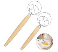 OSDUE Danish Dough Whisk, 2 Pack Double Eyes Stainless Steel Bread Dough Whisk with Wooden Handle, Bread Making Mixer Tools for Pastry, Baking Cake, Sourdough, Pizza