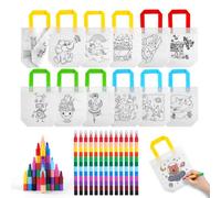 OSDUE DIY Graffiti Party Bag, 13pcs Non-Woven Reusable Colouring Bag for Painting & 13 Color Crayons for Kids, Eco-Friendly Arts & Crafts Gift for Schools and Birthday Party