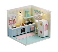 OSDUE DIY Miniature Dolls House Kits, Mini House Kit with Furniture, Mini Kitchen Study 3D Jigsaw Puzzle Model, Wooden Building Kits with LED Lights Craft Kits For Adults Book Shelf Decoration Gift