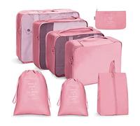 OSDUE Foldable Waterproof Packing Cubes, 8 PCS Travel Organiser Packing Bags Travel Luggage Packing Organizers with Shoe Bag for Clothes Suitcase Shoes