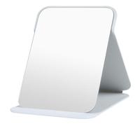 OSDUE Folding Tabletop Mirror, 20.5 * 15.5cm White PU Leather Portable Travel and Desktop Vanity Mirror with Stand for Office Desk, Vanity Table, Camping