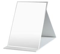 OSDUE Folding Tabletop Mirror, 21.5 * 15.5cm White PU Leather Portable Travel and Desktop Vanity Mirror with Stand for Office Desk, Vanity Table, Camping