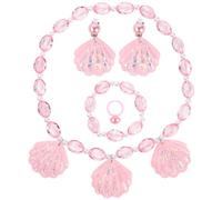 OSDUE Girls Jewelry Set, 5 Pcs Pink Shell Necklace Earring Bracelet Ring Set for Little Girl, Princess Dress Up Jewelry Party for Toddler Little Girl Play Party Favors, Birthday Gift